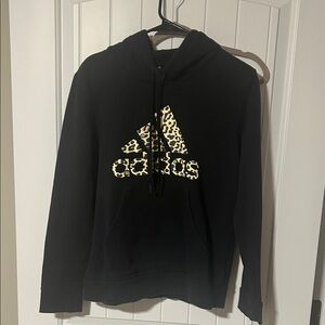 Adidas Black Hoodie with Leopard Print Logo